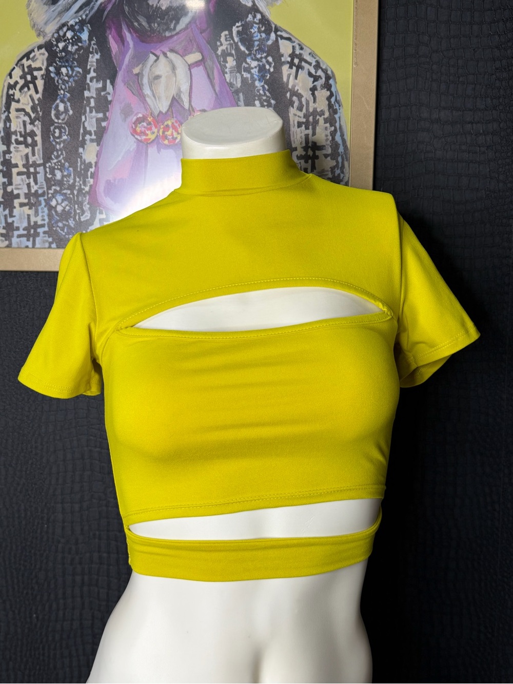 Fashion Nova Yellow Cutout Mock Neck Crop Top